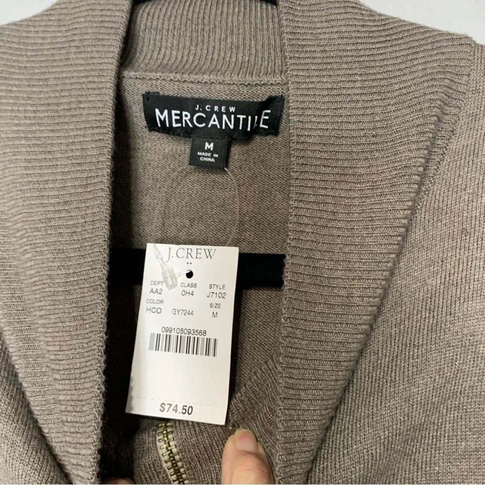 J.CREW Mercantile NWT merino Wool Blend brn grey 1/4 Zip pullover sweater Size M